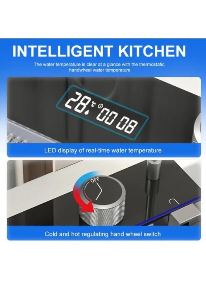 Piano System Multifunction Modern Smart Waterfall Stainless Steel 304 Black Kitchen Sink For Kitchen with LED Light (Size: 75 * 46)  - Image 4