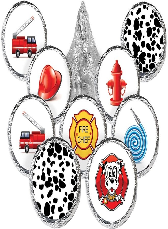 دسكتيكتفز ملصقات حلوى على شكل قبلات شوكولاتة لحفلات أعياد ميلاد رجال الإطفاء، وهدايا لعيد ميلاد شاحنة إطفاء - ١٨٠ ملصقًا - Image 1