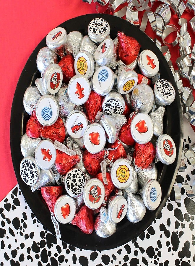 دسكتيكتفز ملصقات حلوى على شكل قبلات شوكولاتة لحفلات أعياد ميلاد رجال الإطفاء، وهدايا لعيد ميلاد شاحنة إطفاء - ١٨٠ ملصقًا - Image 5