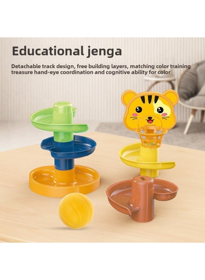 Baby Puzzle Fun Track Slide Ball Tower 0-3 Years Old Baby Roll Ball Early Education Stacking Music 1-2 Toy Tower-Color:Tiger 5-12-piece Set  - Image 3