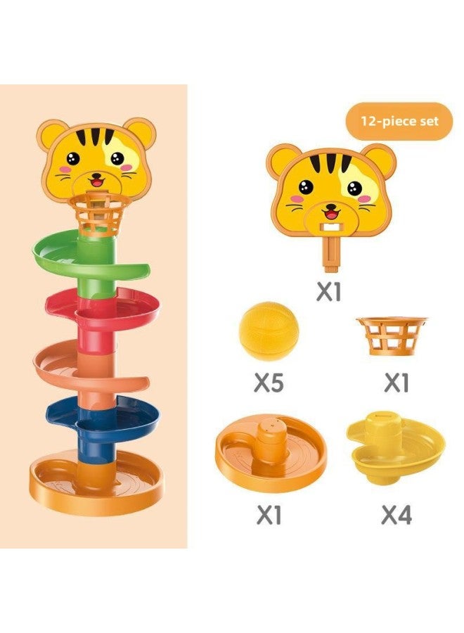 Baby Puzzle Fun Track Slide Ball Tower 0-3 Years Old Baby Roll Ball Early Education Stacking Music 1-2 Toy Tower-Color:Tiger 5-12-piece Set  - Image 1