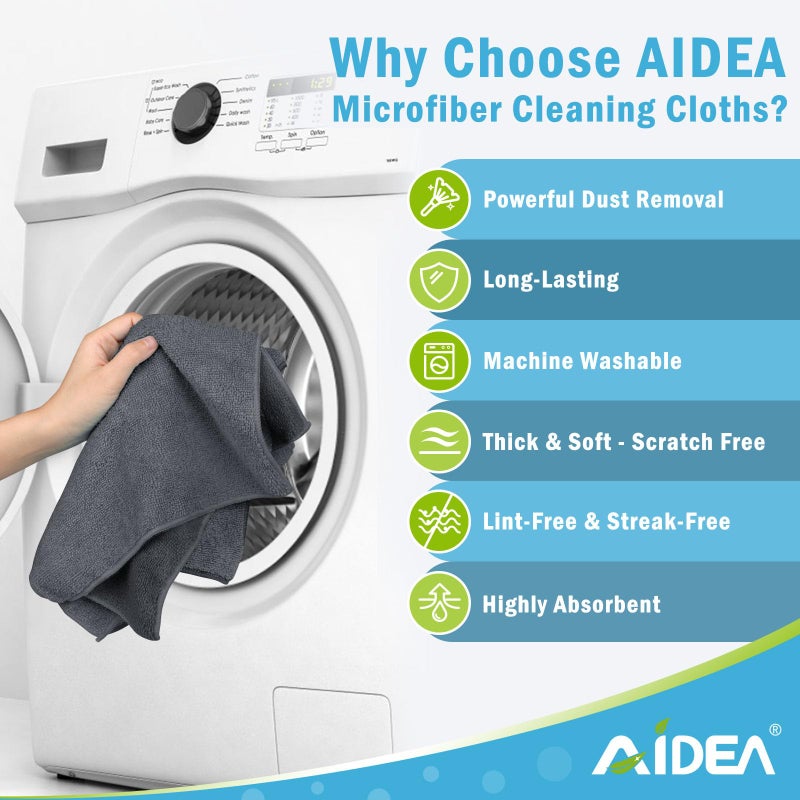 AIDEA Microfiber Cleaning Cloth-50PK, Soft Microfiber Towels for Cars, Absorbent Cleaning Rags, Lint-Free Streak-Free Wash Cloths for House, Kitchen, Window(12in.x12in), Grey - Image 3