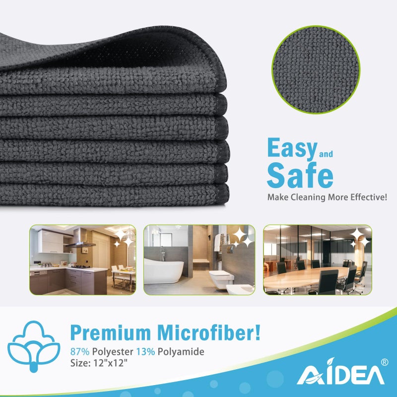 AIDEA Microfiber Cleaning Cloth-50PK, Soft Microfiber Towels for Cars, Absorbent Cleaning Rags, Lint-Free Streak-Free Wash Cloths for House, Kitchen, Window(12in.x12in), Grey - Image 2