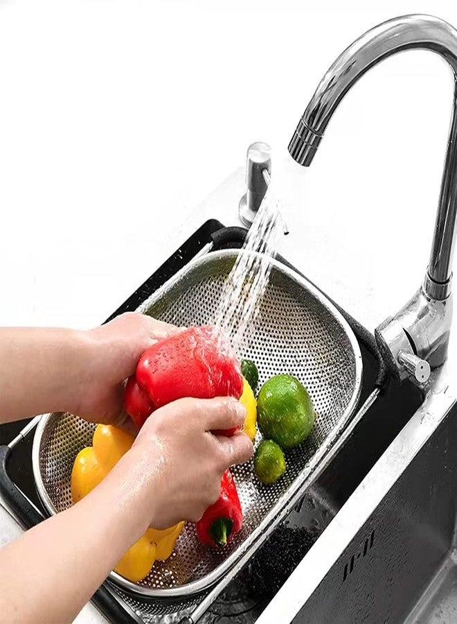 WENGTY Over The Sink Colander, 4 Quart Stainless Steel Expandable Oval Strainer Basket Colander with Rubber Grip Handles Fine Mesh Colander for Kitchen Sink, Strain, Drain, Rinse Fruits, Vegetables - Image 4