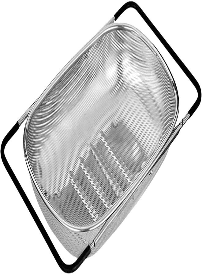 WENGTY Over The Sink Colander, 4 Quart Stainless Steel Expandable Oval Strainer Basket Colander with Rubber Grip Handles Fine Mesh Colander for Kitchen Sink, Strain, Drain, Rinse Fruits, Vegetables - Image 1
