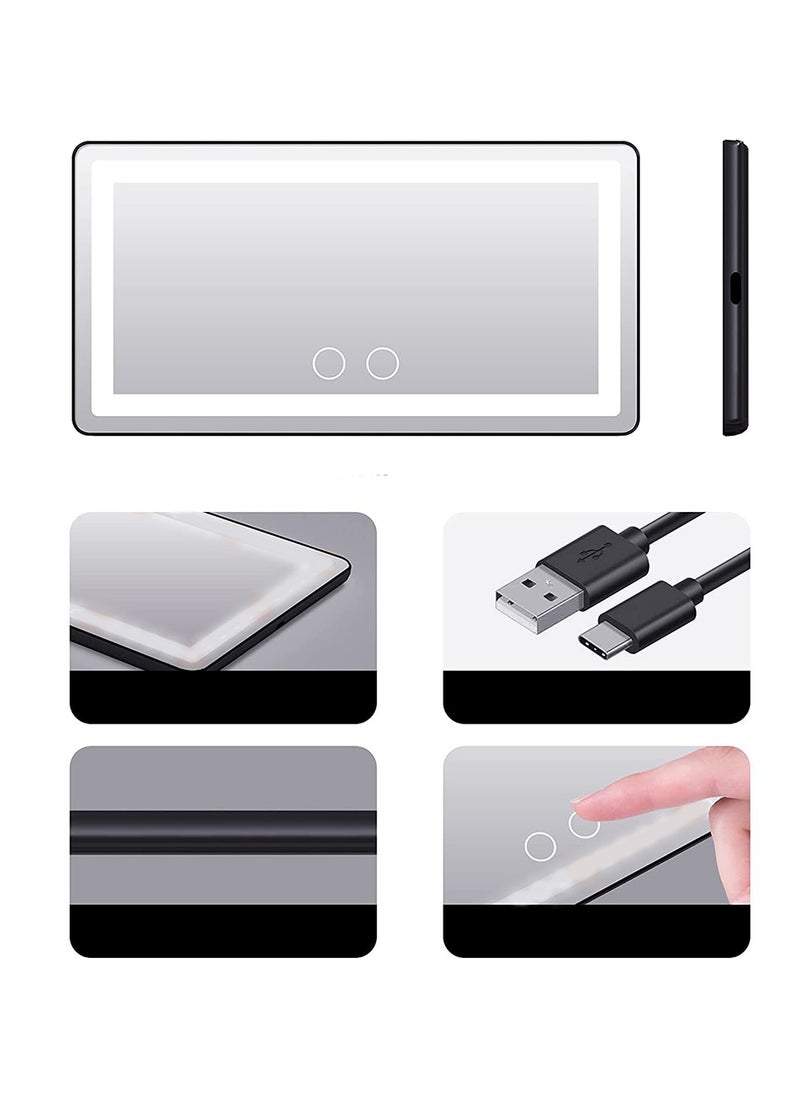 PRASONX - Car Visor Vanity Mirror Rechargeable LED Light Makeup Mirror for All Car Universal Car Sun Visor Mirror Innovative Car Mirror Accessories Black - Image 1