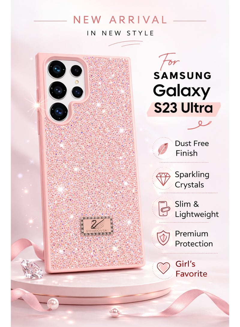 VR CREATIVE Luxury Glitter Diamond Phone Case for Samsung Galaxy S23 Ultra Sparkling Rhinestone Bling Protective Cover - Pink - Image 5