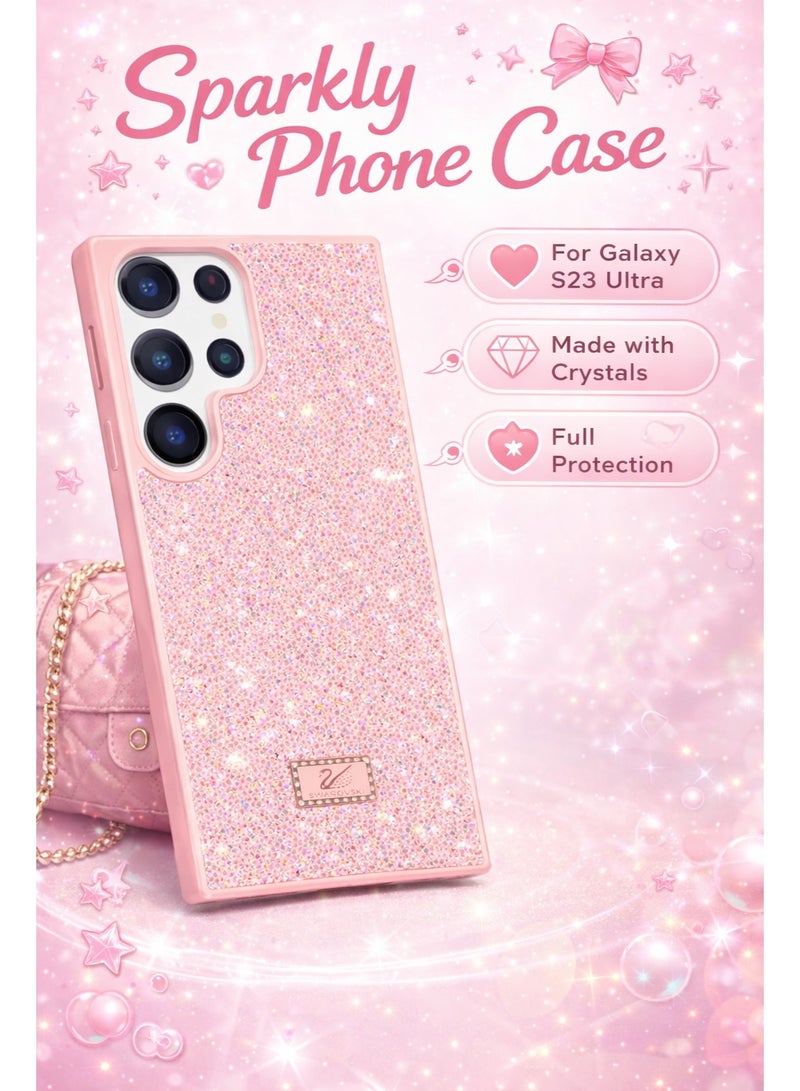 VR CREATIVE Luxury Glitter Diamond Phone Case for Samsung Galaxy S23 Ultra Sparkling Rhinestone Bling Protective Cover - Pink - Image 4