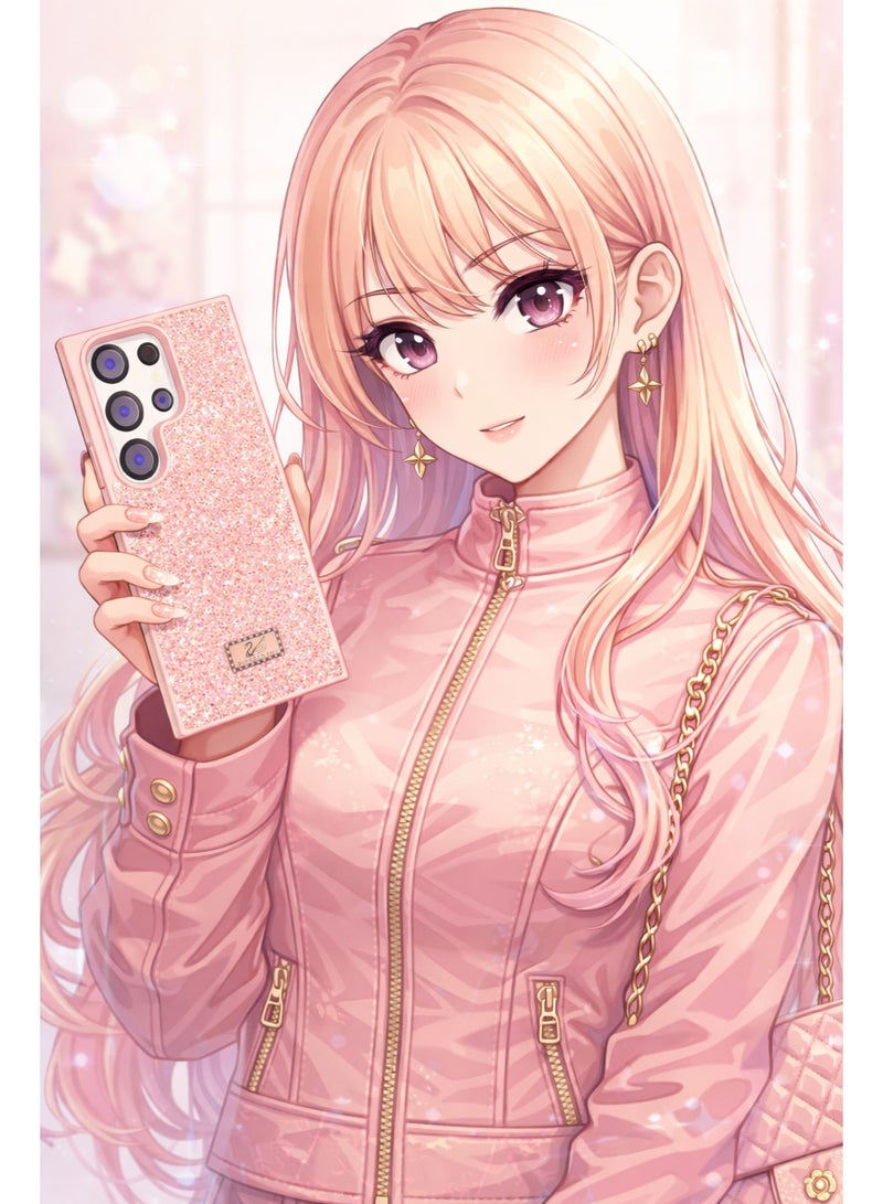 VR CREATIVE Luxury Glitter Diamond Phone Case for Samsung Galaxy S23 Ultra Sparkling Rhinestone Bling Protective Cover - Pink - Image 2