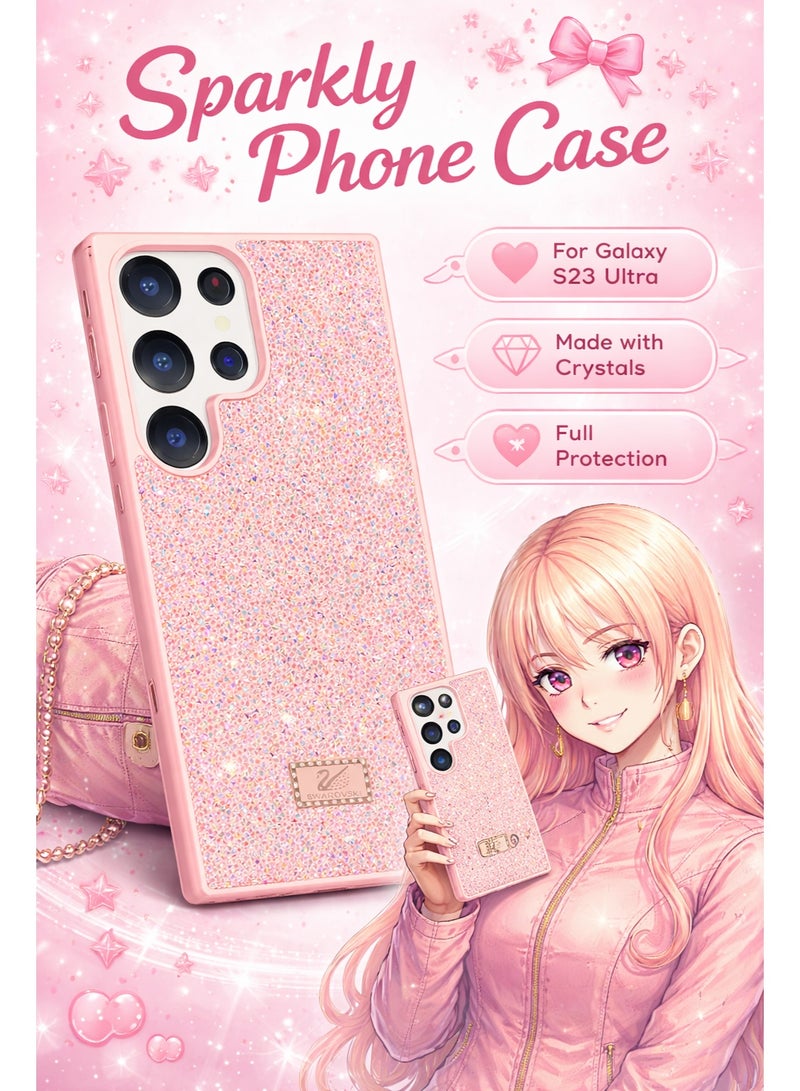 VR CREATIVE Luxury Glitter Diamond Phone Case for Samsung Galaxy S23 Ultra Sparkling Rhinestone Bling Protective Cover - Pink - Image 3