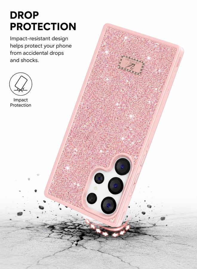 VR CREATIVE Luxury Sparkling Crystal Rhinestone Protective Phone Case Cover for Samsung Galaxy S23 Ultra – Pink - Image 4