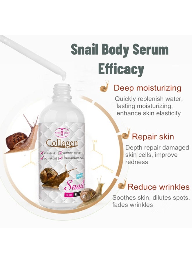 Aichun beauty 100ml Collagen Snail Body Serum Lightening Whitening Anti Aging Collagen Oil for Body Anti Aging Repair Damaged Skin Serum Snail Serum Deeply Moisturizer Snail Body Serum - Image 2
