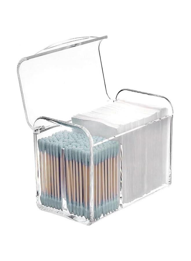 HOOKOR 3 Partitions Holder Organizer with Lid,Acrylic Qtip Holder Dispenser for Cotton Swabs, Balls, Pads, Floss Picks,Bathroom Essentials Accessories Decor, Vanity Makeup Storage Organizer - Image 1