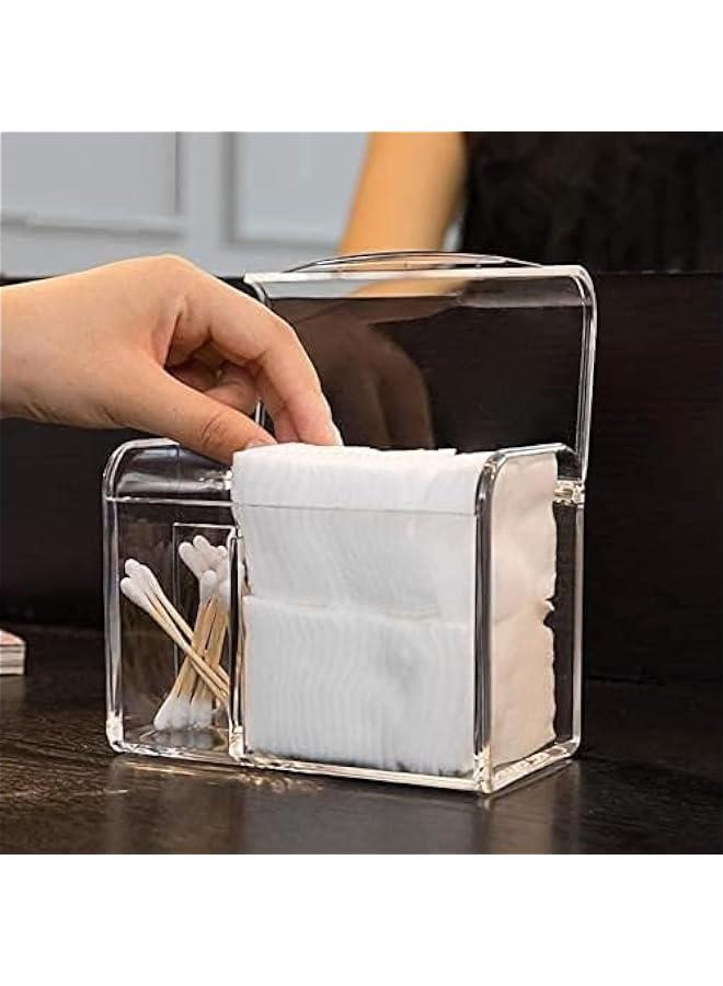 HOOKOR 3 Partitions Holder Organizer with Lid,Acrylic Qtip Holder Dispenser for Cotton Swabs, Balls, Pads, Floss Picks,Bathroom Essentials Accessories Decor, Vanity Makeup Storage Organizer - Image 2
