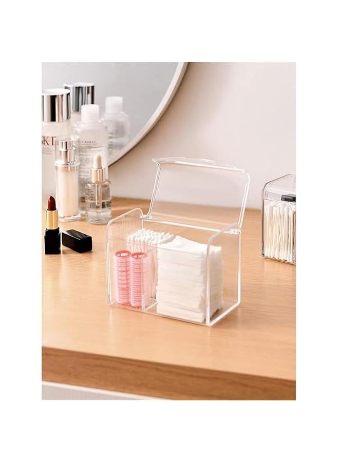 HOOKOR 3 Partitions Holder Organizer with Lid,Acrylic Qtip Holder Dispenser for Cotton Swabs, Balls, Pads, Floss Picks,Bathroom Essentials Accessories Decor, Vanity Makeup Storage Organizer - Image 5