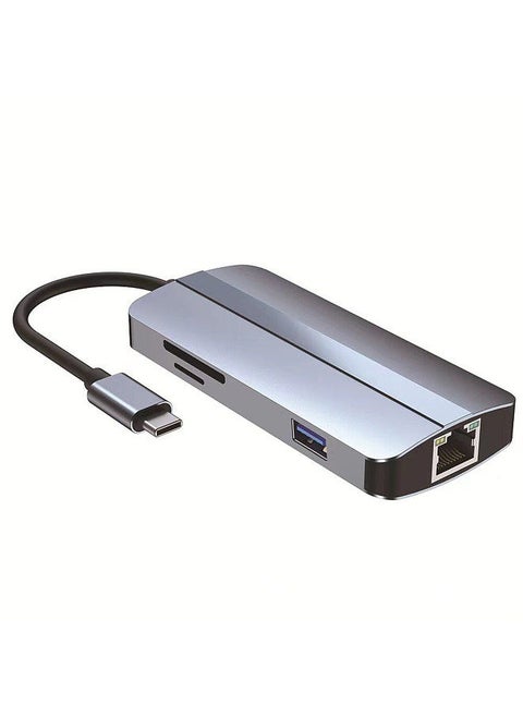 2205 USB C Hub Adapter 8-in-1 Type C Docking Station with 4K H*M*+USB3.0+USB2.0*2+87W PD+RJ45+SD/TF Card Readers for Laptops Tablets Smartphones with Type C Port