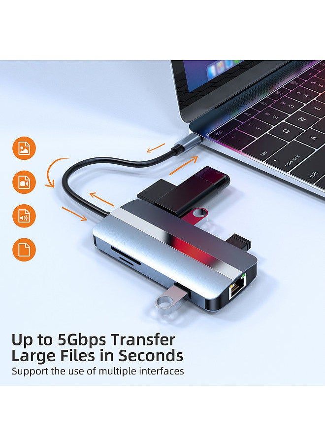 Generic - 2205 USB C Hub Adapter 8-in-1 Type C Docking Station with 4K H*M*+USB3.0+USB2.0*2+87W PD+RJ45+SD/TF Card Readers for Laptops Tablets Smartphones with Type C Port - Image 1