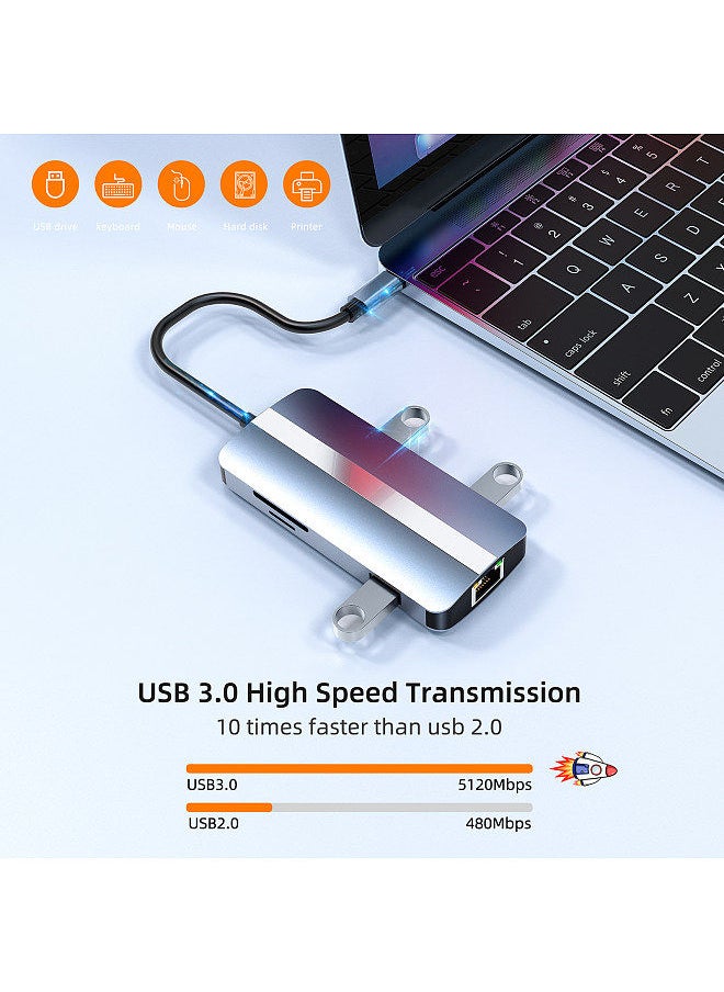 Generic - 2205 USB C Hub Adapter 8-in-1 Type C Docking Station with 4K H*M*+USB3.0+USB2.0*2+87W PD+RJ45+SD/TF Card Readers for Laptops Tablets Smartphones with Type C Port - Image 1