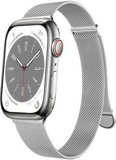 OULUOQI OULUOQI Compatible with Apple Watch Band Series 9, Ultra/Ultra 2, SE 8 7 6 5 4 3 2 1 38mm 40mm 41mm 42mm 44mm 45mm 49mm Women and Men, Stainless Steel Mesh Loop Magnetic Clasp Replacement for iWatch 