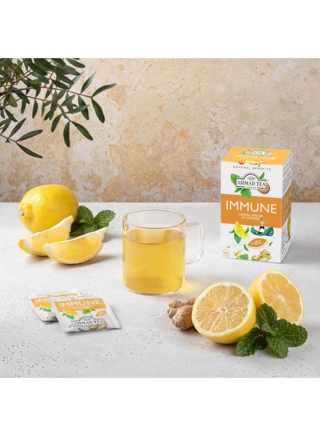 أحمد تي شاي أعشاب الليمون والزنجبيل والكركم لتقوية المناعة مع فيتامين سي، فوائد طبيعية، 20 كيس شاي - Image 5
