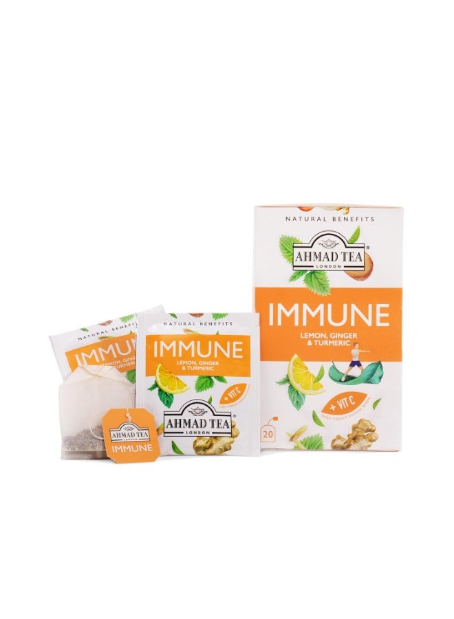 أحمد تي شاي أعشاب الليمون والزنجبيل والكركم لتقوية المناعة مع فيتامين سي، فوائد طبيعية، 20 كيس شاي - Image 4