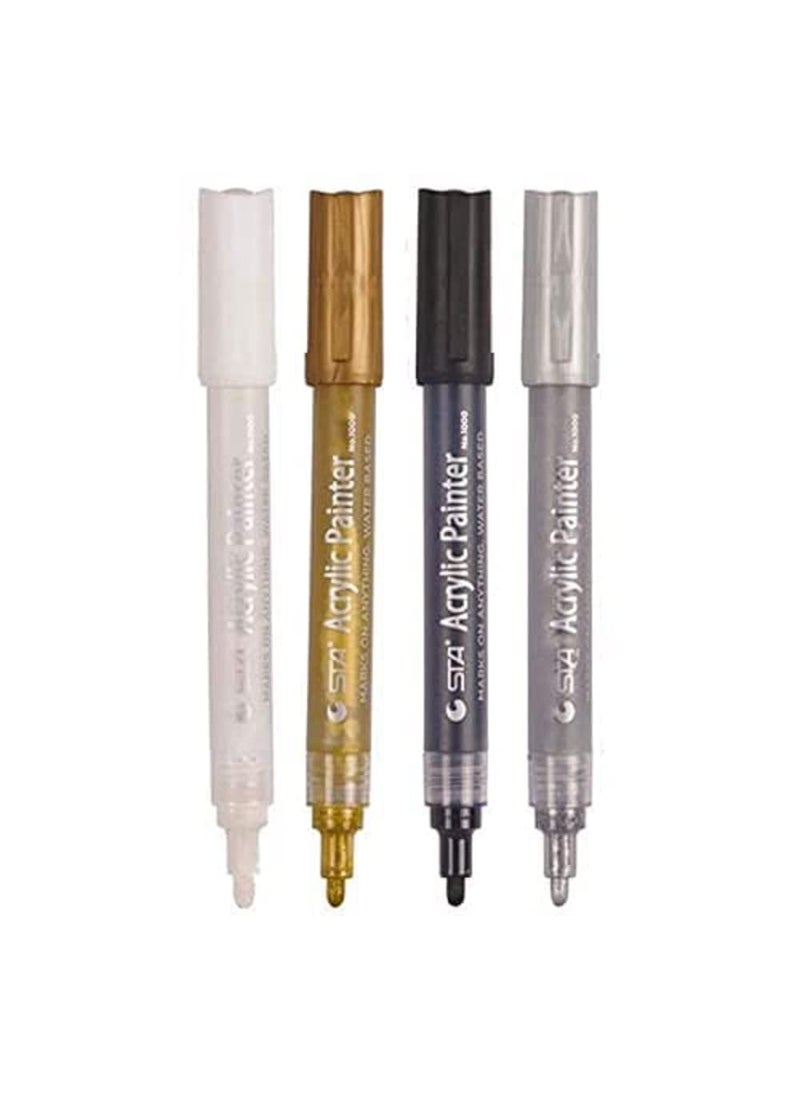 ArtBee ArtBee Water-Based Set Of 4 Acrylic Paint Marker Pens Permanent For Rocks Painting,Ceramic,Glass,Wood,Fabric,Canvas,Mugs,Diy Craft Making Supplies (Multicolor),medium  - Image 1