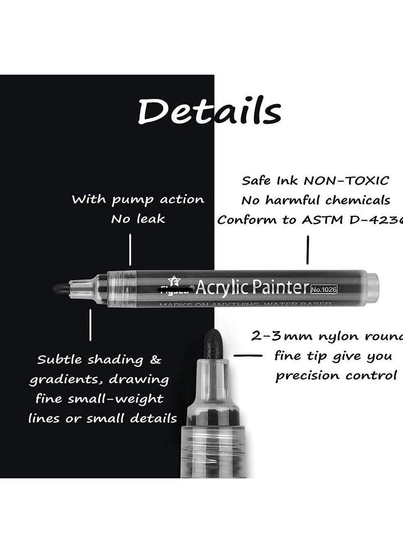 ArtBee ArtBee Water-Based Set Of 4 Acrylic Paint Marker Pens Permanent For Rocks Painting,Ceramic,Glass,Wood,Fabric,Canvas,Mugs,Diy Craft Making Supplies (Multicolor),medium  - Image 3