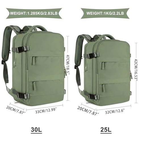 coowoz Large Travel Backpack For Women Men,Carry On Backpack Flight Approved,Hiking Backpacks Waterproof Outdoor Rucksack Casual Daypack Travel Bag Essentials Personal Item Backpack(Gray Green) - Image 3