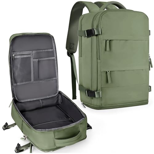 coowoz Large Travel Backpack For Women Men,Carry On Backpack Flight Approved,Hiking Backpacks Waterproof Outdoor Rucksack Casual Daypack Travel Bag Essentials Personal Item Backpack(Gray Green) - Image 1
