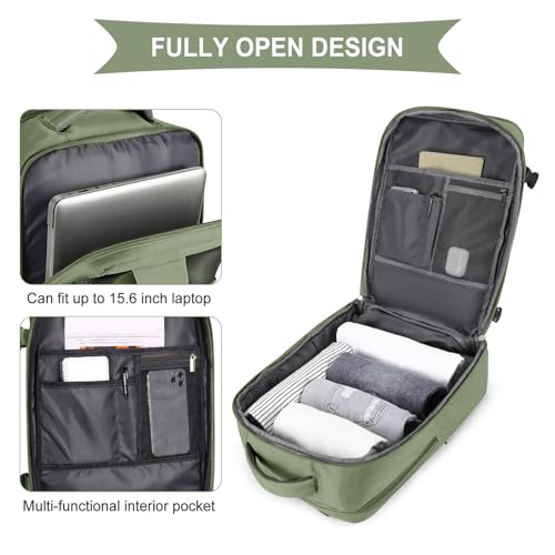 coowoz Large Travel Backpack For Women Men,Carry On Backpack Flight Approved,Hiking Backpacks Waterproof Outdoor Rucksack Casual Daypack Travel Bag Essentials Personal Item Backpack(Gray Green) - Image 5