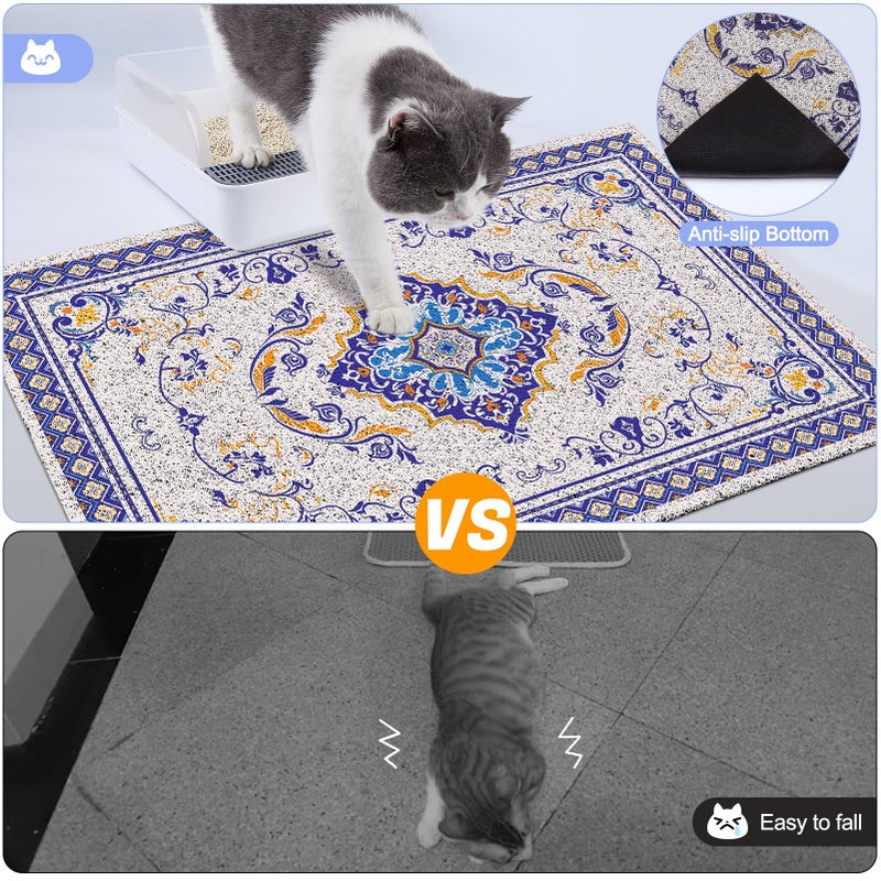 Glittme Cat Litter Mat with Non-Slip Bottom Litter Box Mat 33"X22" Litter Trapping Mat Easy to Clean Washable Cat Food Mat for Kitty,L - Image 5