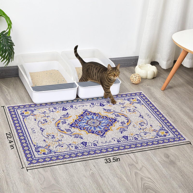 Glittme Cat Litter Mat with Non-Slip Bottom Litter Box Mat 33"X22" Litter Trapping Mat Easy to Clean Washable Cat Food Mat for Kitty,L - Image 2