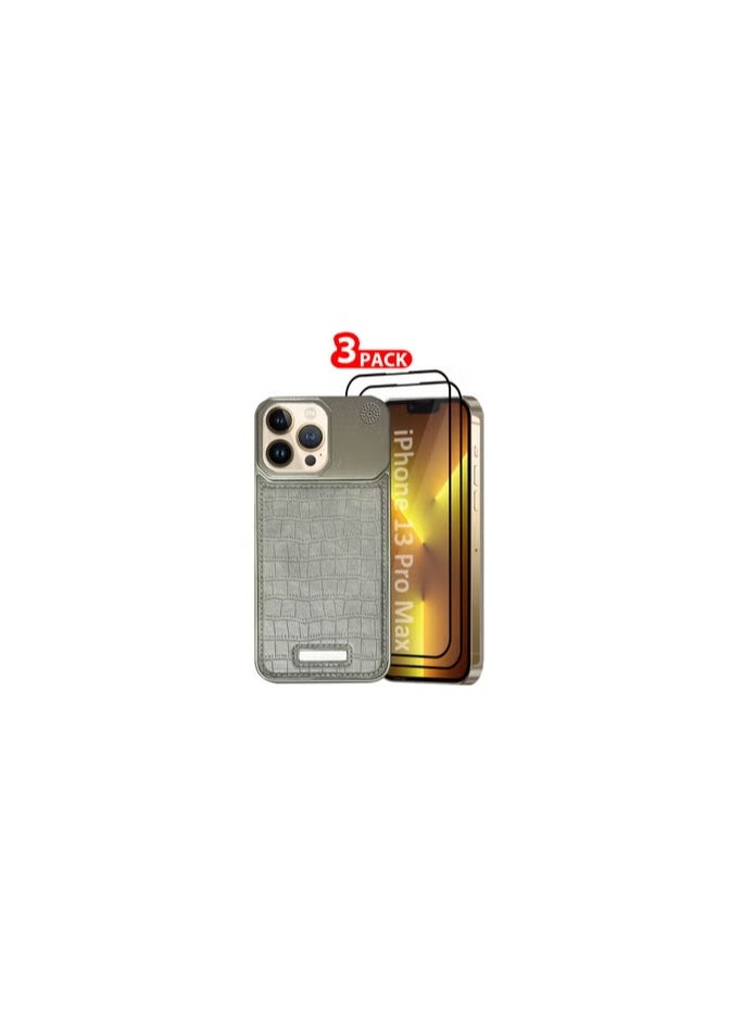 CATANES iPhone 13 Pro Max 3 Pack Case Leather Metal Design, Slim Lightweight Minimalist Cover,1 Case 2 Screen Protectors  - Image 1