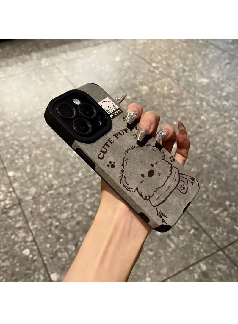 NIBEMINENT Scarf Puppy Protective TPU Case Cover For IPhone 15 Pro Max, Gray