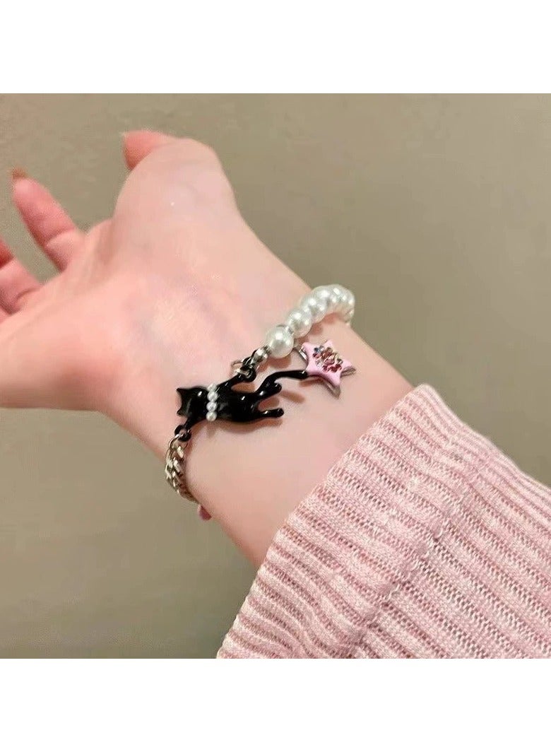 Goolsky Black Cat Pearl Star Bracelet for Women – Sweet Cool Summer Jewelry, Dainty Small-Batch Design, Trendy Gift for Girls, Adjustable Size - Image 3