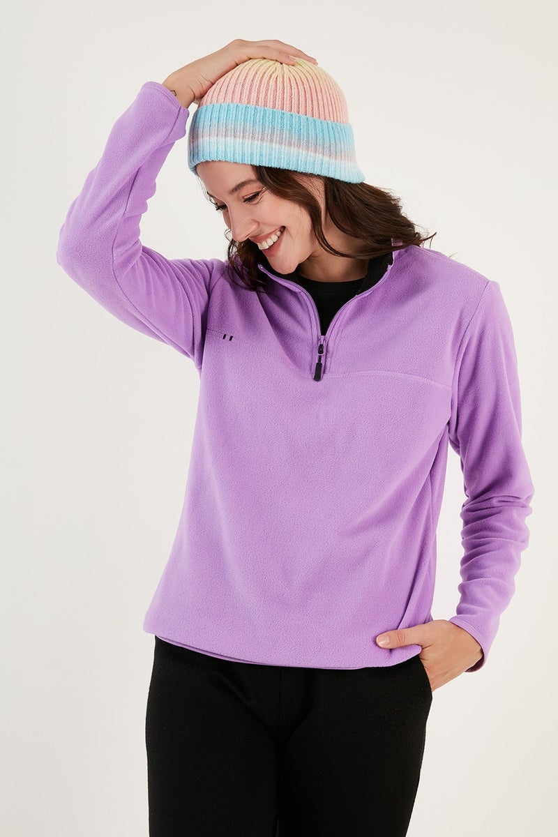 Lela Slim Fit Soft Textured Anti-Pilling Non-Pilling Half Zipper Polar Women's POLAR 5907000 - Image 2