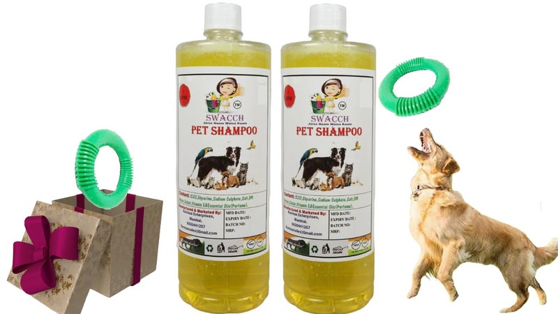 swacch Shampoo | Puppy Safe Shampoo | PH Balanced | Pet Shampoo 1 Litre Pack of 2 Lemon + | O PVC Ring Rubber Chew Toy | Teething Chew Toy I Dental Teething I Durable I Combo Pack - Image 1