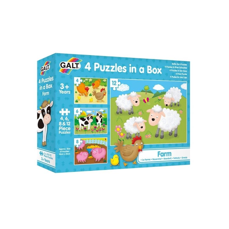Galt Four Puzzles in a Box, Farm Theme Puzzle, multicolor, Four Puzzle in a Box, 1003913 - Image 1