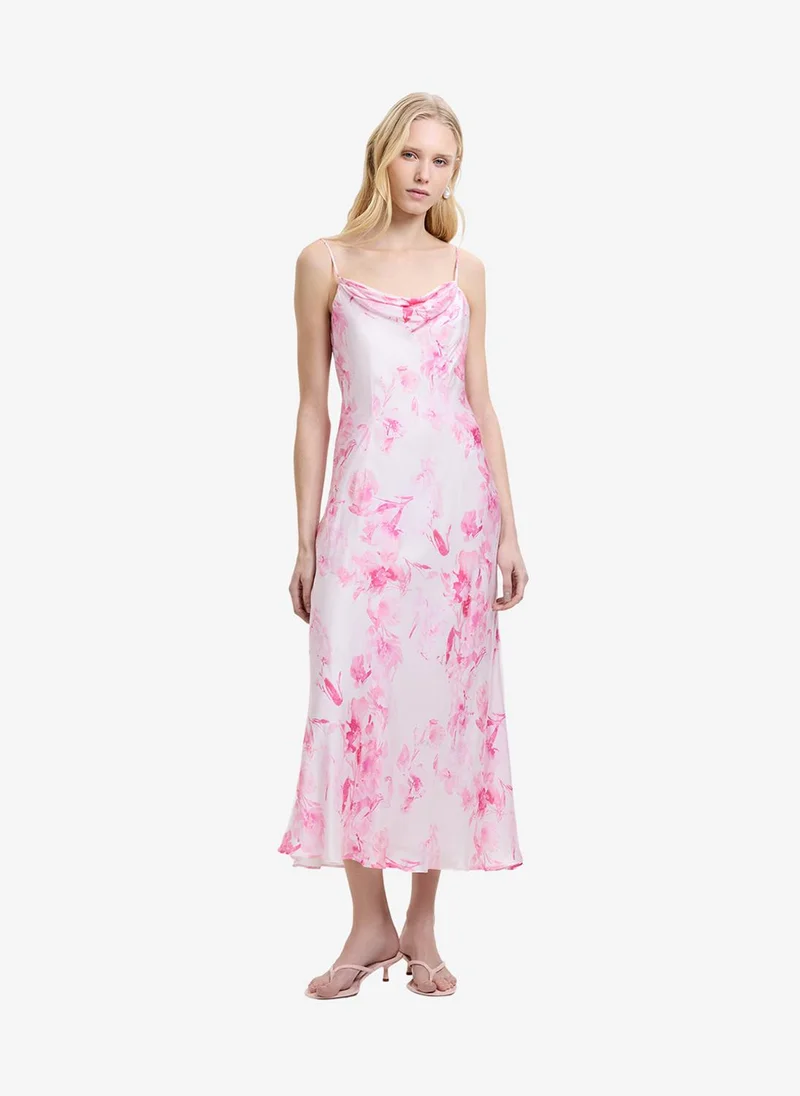 فرنش كونكشن Women's Pink Icing Oona Satin Sophie Flr Midi Dress