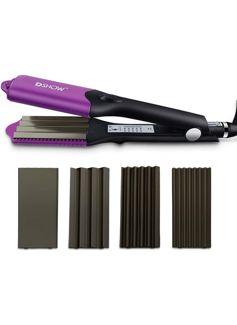 DSHOW DSHOW Hair Crimper for Women with 4 Interchangeable Plates Crimper Hair Iron Volumizing Flufft Hairstyle Crimping Iron for Hair with 5 Heat Settings  60 Min Auto Off 