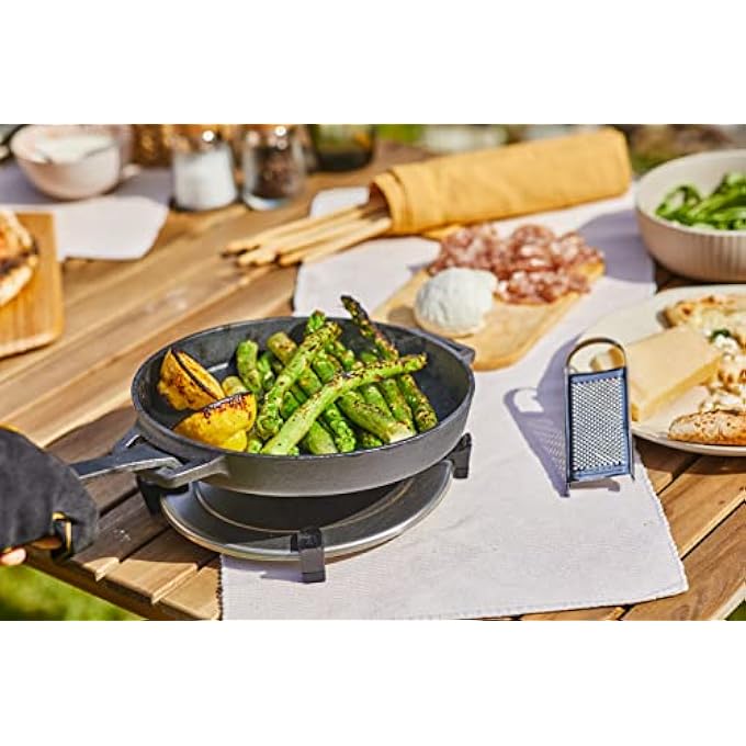 أوني مقلاة من الحديد الزهر، مقلاة دائرية من الحديد الزهر مقاس 9 بوصات بمقبض قابل للإزالة وحامل ثلاثي القوائم من الفولاذ المقاوم للصدأ، مقلاة من الحديد الزهر، متبلة مسبقًا، غير لاصقة، آمنة للاستخدام في الفرن، أدوات طهي، فرن بيتزا وملحقات الشواء - Image 4