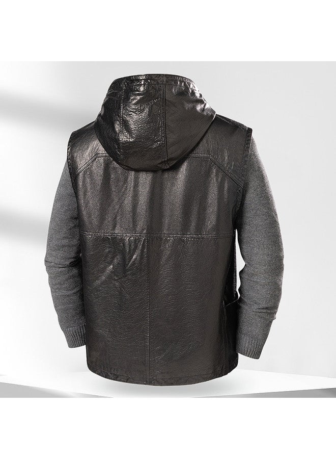 Fapai Men's Genuine Leather Hooded High-end Glossy Leather Vest Jacket - Image 3