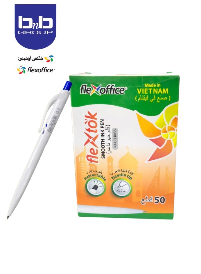 FLEXOFFICE Smooth Ink Pen FO-GELB036: 0.7 mm tip, Blue, 50 pcs/Box Quick Smooth Writing, Ball point Pens, for School, Office Supplies - Image 1
