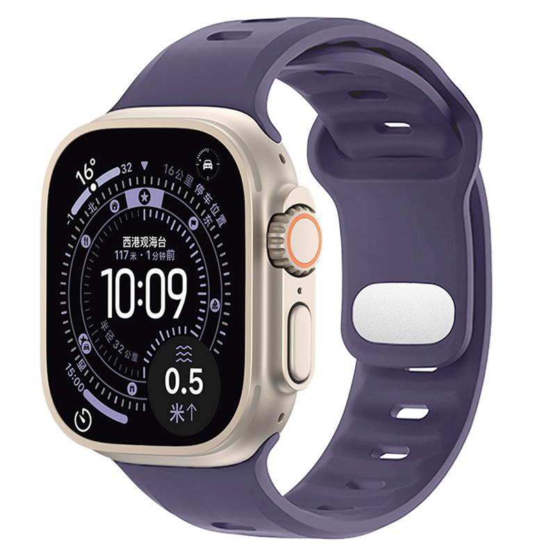 For Apple Watch 46mm / 49mm / 45mm / 44mm Reverse Buckle Solid Color Silicone Sports Watch Band(Purple)