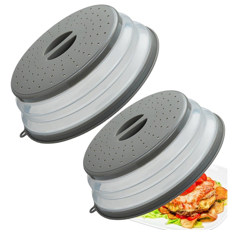XGHJ Microwave Splatter Cover Vented for Food, Splatter Guard & Colander Kitchen Gadget for Fruit Vegetables Microwave Plate Cover with Hook Hole,Dishwasher-Safe,BPA-Free Silicone & Plastic (2 Pack) - Image 1