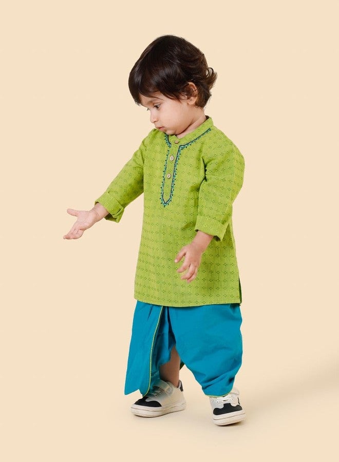 Fabindia Green Cotton 2Pc Dhoti Set - Image 2