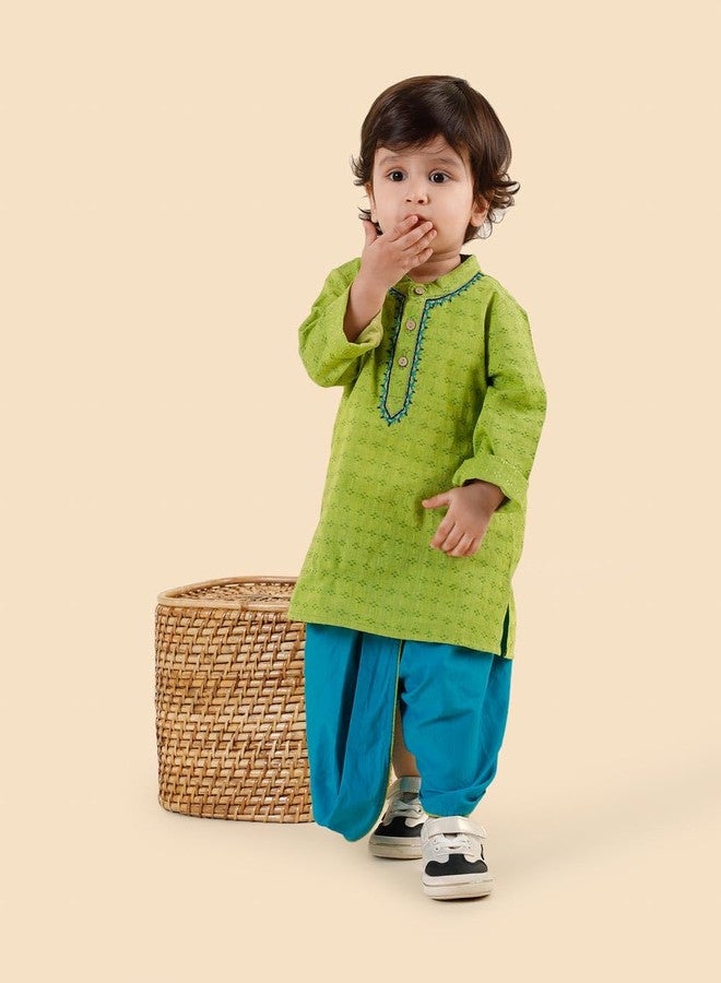 Fabindia Green Cotton 2Pc Dhoti Set - Image 5