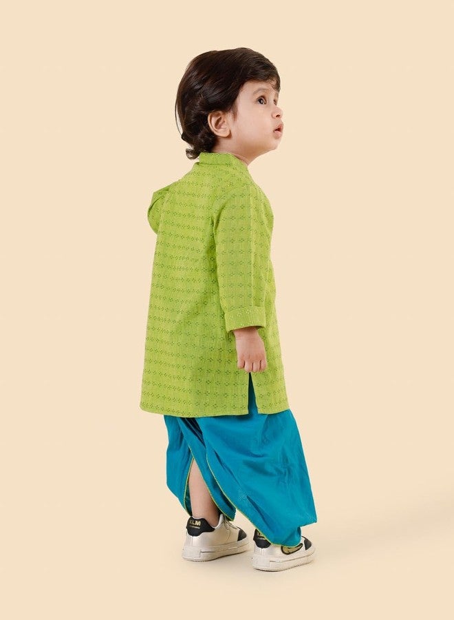 Fabindia Green Cotton 2Pc Dhoti Set - Image 4