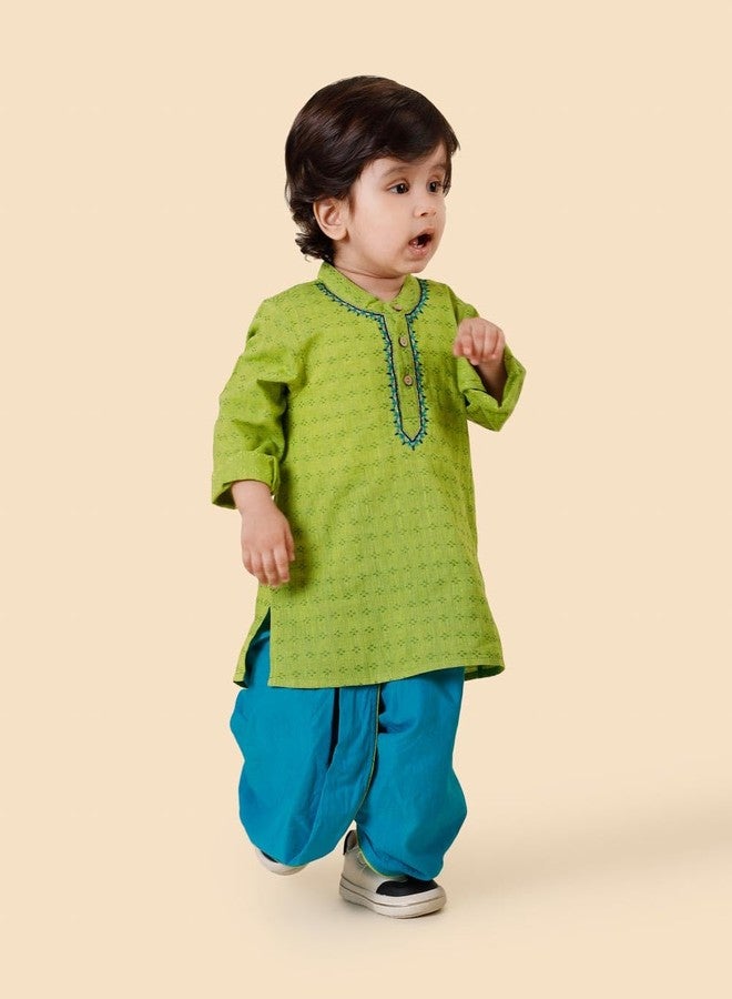 Fabindia Green Cotton 2Pc Dhoti Set - Image 3