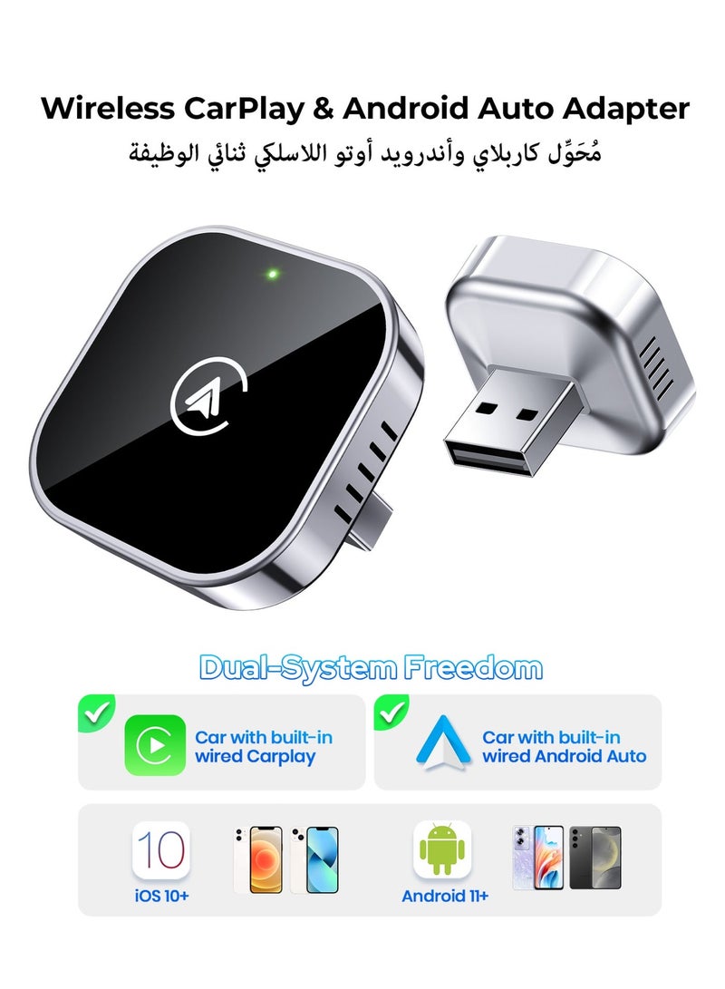 Teeran Mini 2 in 1 Wireless CarPlay and Android Auto Adapter, Easy Setup Plug and Play, Fast Seamless Use Supports 1000+ Car's with Built-in Wired Car Play/Android Auto, Compact Sleek Design Car Adapter - Image 1